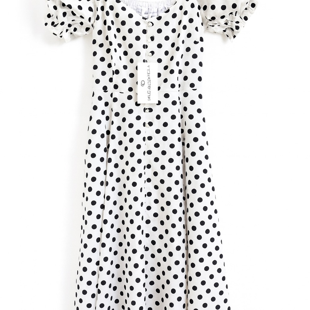 $440 Caroline Constas Women's White & Black Savannah Polka Dot Midi Dress XS